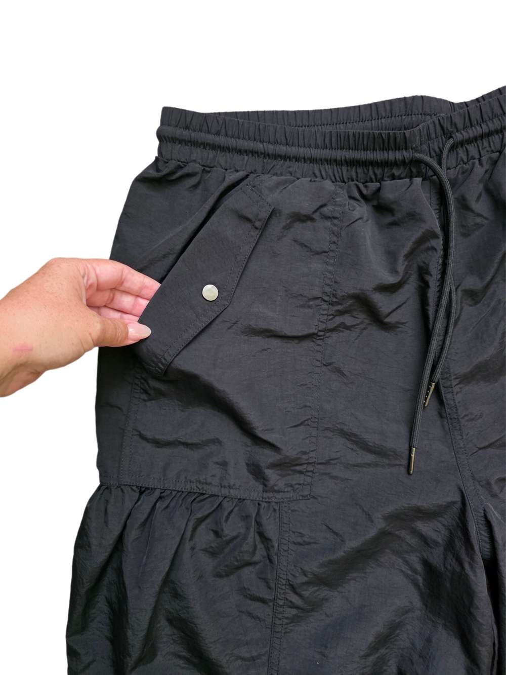 HALARA Mid Rise Drawstring Pocket Ruched Parachute Casual Cargo Baggy Pants L - Picture 10 of 16